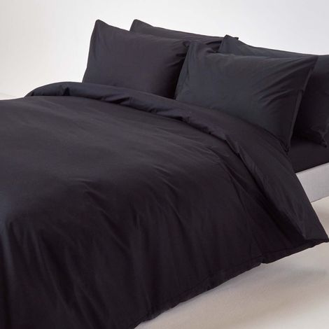 HOMESCAPES Black Egyptian Cotton Duvet Cover Set 200 Thread Count, Double - Black