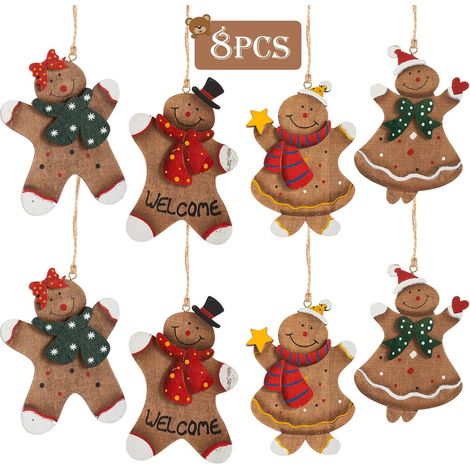 Gingerbread Man - Ornements De Noël En Bois - Décoration Arbre De Noël Et Paquets Cadeaux - Lot De 8 Pièces (1/5)