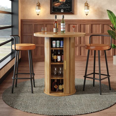 Tavolo bar rotondo con contenitore, 60 x 60 x 91,6 cm, MDF effetto legno, carico max. 75 kg DESVIAE (1/5)