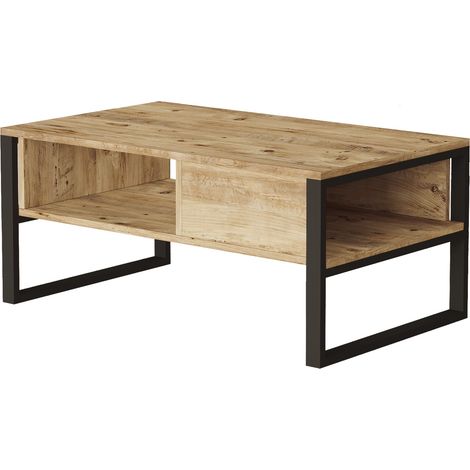 tavolino laukaa con vani portaoggetti 445 x 100 x 60 cm effetto rovere rustico / nero 030008456