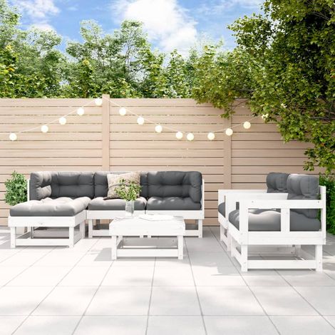 7-tlg. Garten-Lounge-Set Weiß Massivholz Kiefer (1/5)