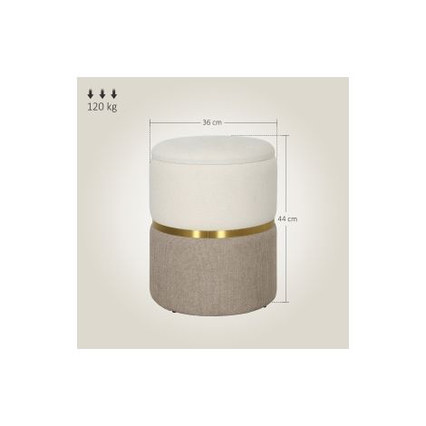 Tabouret d'assise avec rangement, tabouret avec couvercle, anneau métallique, design bicolore 36 x 36 x 44 cm, blanc crème (1/5)
