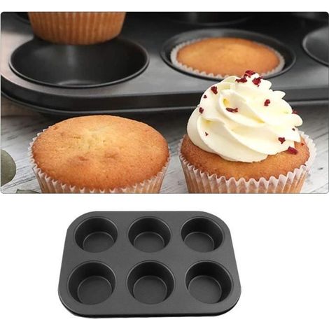 Moule à muffins en tôle pour 6 muffins, acier au carbone, plaque anti-adhésive pour cupcakes, brownies, gâteaux, pudding (1/4)