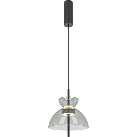 Maytoni Bangkok II Moderna lampada a sospensione a cupola da 25 cm, nera, 3000K, 1300 lm, paralume grigio (1/5)
