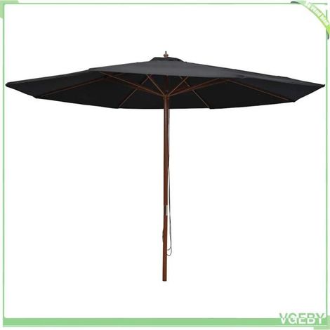 Parasol d'extérieur - FAFEICY - 47138 - 350 cm - Noir - Mât bois 48 mm - Anti-UV (1/5)