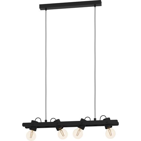EGLO Hängelampe Plimsoll, Pendelleuchte Esstisch 4-flammig, Esszimmerlampe aus Holz und Metall in Schwarz, FSC100PA, Hängeleuchte mit E27 Fassung