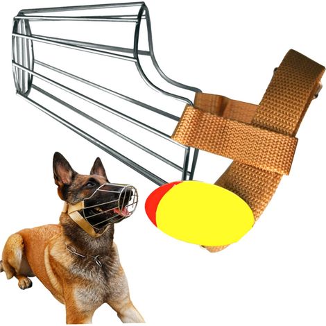 Museruola per cani taglia M, cestello in metallo traspirante, regolabile, per cani di taglia media e grande da 15 a 30 kg. Previene morsi, abbai e masticazione. (1/5)