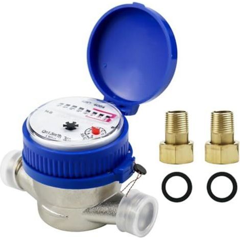 Compteur d'eau de jardin 1/2", horloge à eau froide calibrée, compteur de robinet avec accessoires de montage et couvercle de protection,pour usage domestique, jardin, 0-40℃ 1,5 m³/h (1/5)