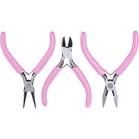 Ensemble de 3 pinces à bec rond en acier au carbone avec poignée rose, pince coupante latérale, outils pour la création de bijoux DIY (1/5)