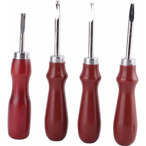 Juego de 4 herramientas para el acabado del cuero: biselador de bordes de cuero, afilador de cuchillos, herramienta artesanal para trabajos en cuero. (1/5)