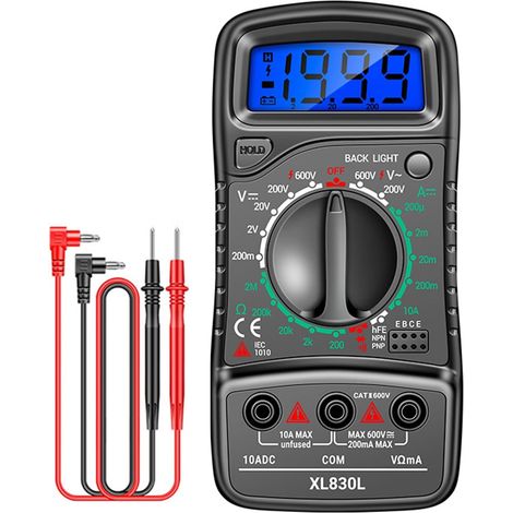 Multimetro digitale portatile XL830L, display LCD retroilluminato, amperometro AC/DC, voltmetro (ohm), tester di tensione 0-600V. (1/5)