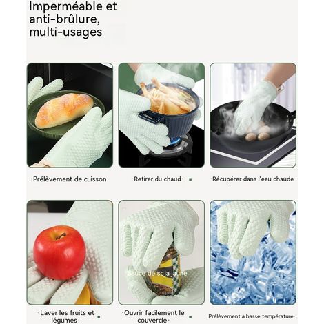 Gants anti-chaud en silicone épais, pour four et micro-ondes, résistants à haute température, antidérapants (1/3)