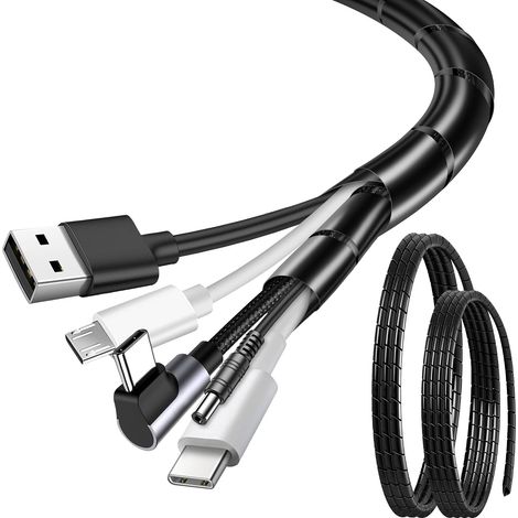 Gaine de câble 8 mm x 10 m et 10 mm x 8 m, noir Tuyau de protection de câble pour chat, conduit de câble spiralé, flexible, pour TV, PC, audio et câble de vélo (1/5)