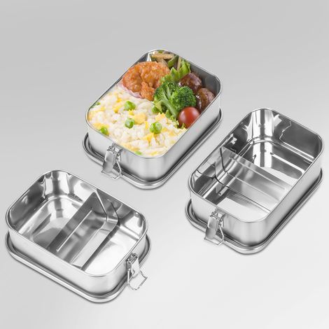 Randaco Auslaufsichere Brotdose aus Edelstahl, Lunchbox mit festem Verschluss und Fächern 800ml+1200ml (1/5)
