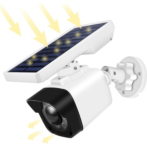 Fausse Caméra de Surveillance avec Lampe Solaire Extérieur, Fausse WiFi Caméra avec Détection Mouvement, Réverbère Solaire 8 LED Etanche Eclairage sans Fil 360° Reglable Lumière Solaire, IP66 (1/5)