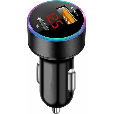 Caricabatteria da auto USB C PD e QC3.0 Caricabatteria da auto veloce Adattatore per accendisigari USB A per telefono 13 12 11 Pro Max X XR XS, Samsung, Huawei, tablet