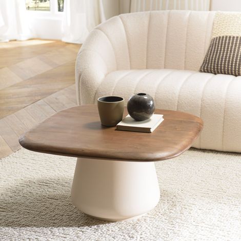 JAMES - Table basse 70x70cm en manguier pied métal ivoire (2 COLIS)