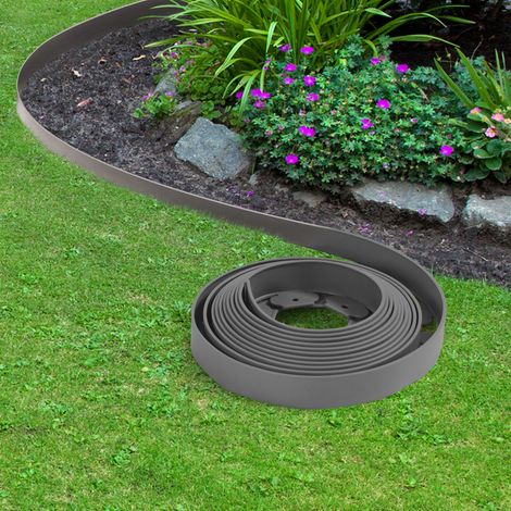 Borde flexible de jardín 10 M gris antracita 5 CM de altura + 30 tutores