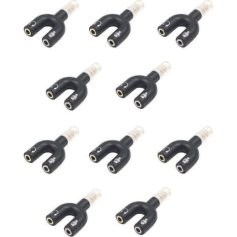 Lot de 10 adaptateurs audio en U avec prise jack 3,5 mm pour casque, microphone et audio, connecteur pivotant 2 en 1, noir (1/5)