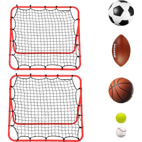 TolleTour 2er Set Fußball-Rückprallnetz mit Stahlrohrrahmen, verstellbarer Neigungswinkel, PE-Netz, Rebounder für Pass-, Schuss- und Reaktionstraining, Rot, 103 x 100 x 72 cm