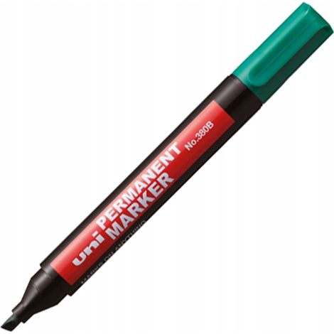 Rotulador permanente de punta biselada verde Uni-380B