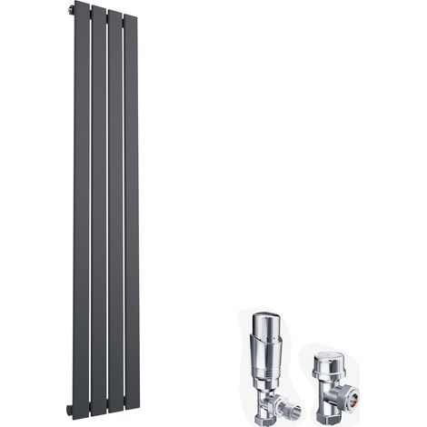 ELEGANT Designer Vertical Column Radiator Flat Panel Chorme Thermostatic Radiator Valves 1600 x 300 mm Anthracite Single (1/5)