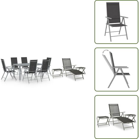 Ensemble à manger de jardin 10 pcs noir et argenté - Salon De Jardin - Mobilier De Jardin - Set De Jardin - Table De Jardin - Chaises De Jardin (1/5)