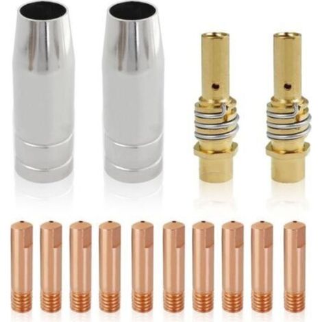 14Pcs 0,8mm Accessoires pour MIG MB15AK, Buse de Gaz de Contact de Torche de Soudure, Porte-embouts Difuseur, Embouts de Contact en Cuivre pour Consommables de Torche de Soudage MIG/MAG