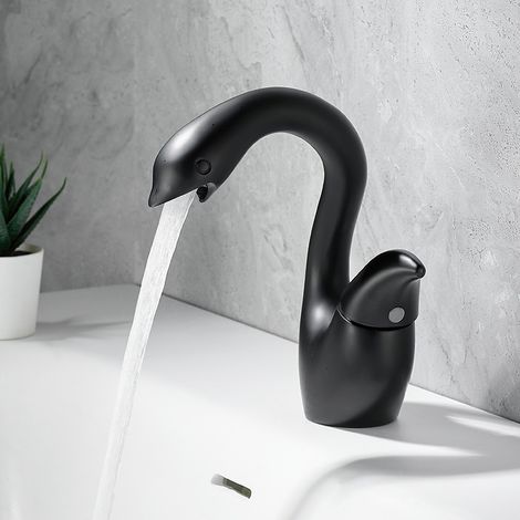 Robinet de Lavabo Moderne - Mitigeur Monocommande 1 Trou Noir Mat - Eau Chaude et Froide - Design Minimaliste pour Salle de Bain (1/4)