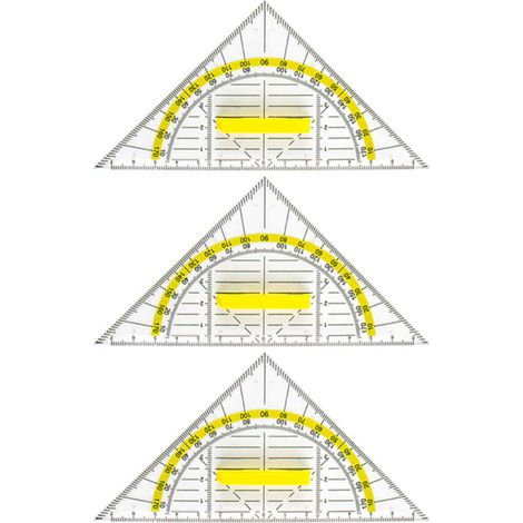 Lot de 3 équerres triangulaires de 16 cm en plastique transparent, idéales pour les étudiants, les bureaux et les designers. (1/5)
