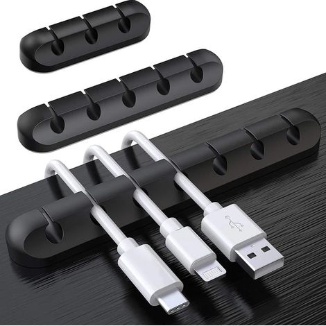 Organisateur de bureau avec clips pour câbles, lot de 3 supports de câbles, rangement de câbles, gestion des câbles de chargement USB (1/5)