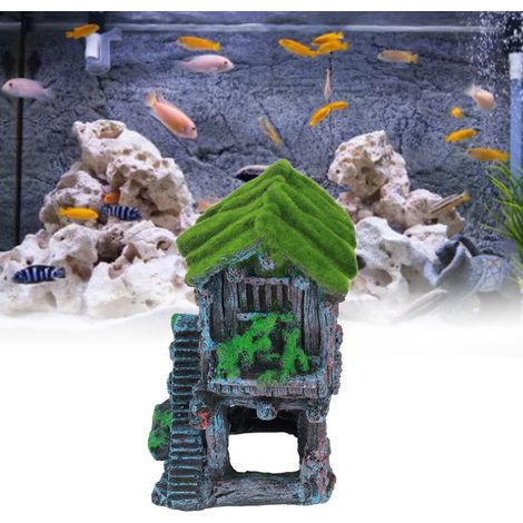 Dekoriertes Aquarienhaus, Aquarienlandschaft, beflocktes Haus, künstlicher Landschaftspavillon, Gebäude im alten Stil (1/5)