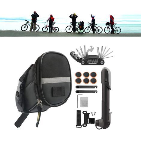 Kit de réparation vélo complet avec pompe à main et sac de rangement selle - Équipement VTT et accessoires cyclisme (1/3)