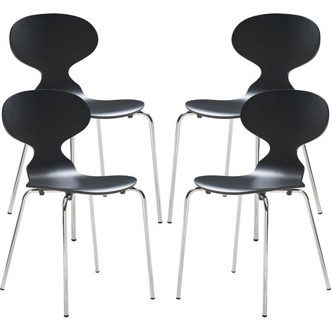 Set Kil di 4 Sedie Impilabili da Sala Pranzo - Nero / Cromato [en.casa]