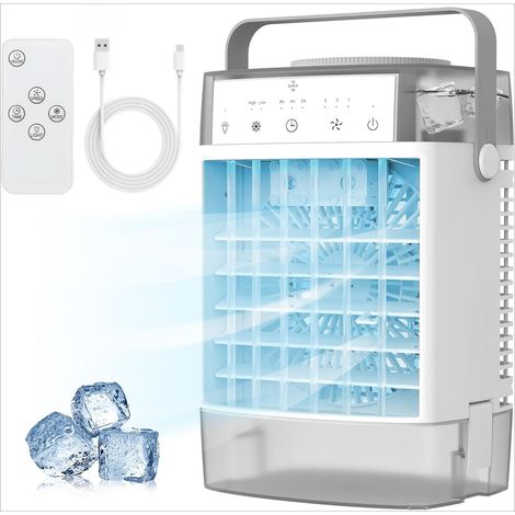 Rafraîchisseur d’air portable 3-en-1 climatiseur évaporatif double réservoir LED USB(Gris) (1/5)
