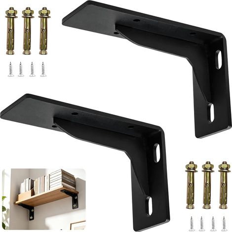2PCS equerre etagere murale support charge lourde metal robuste console industriel noir fixation bricolage maison diy rangement cuisine garage acier renforce suspendu deco salon (1/5)