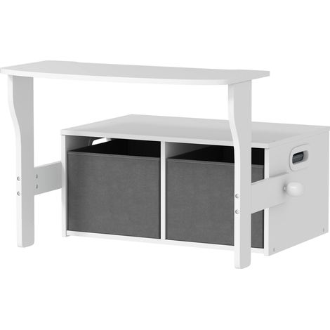 Baúl de juguete infantil 3 en 1 mesa y sillas 68 x 47 x 57 cm 2 contenedores extraíbles esquinas redondeadas moderno de MDF blanco 210000237 (1/5)