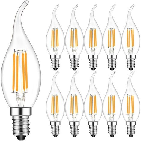 Lot de 10 4W E14 Ampoule de Filament LED Flamme Bougie 2700K Blanche Chaude,Angle de Faisceau 360°, Non-Dimmable [Classe énergétique F] (1/3)