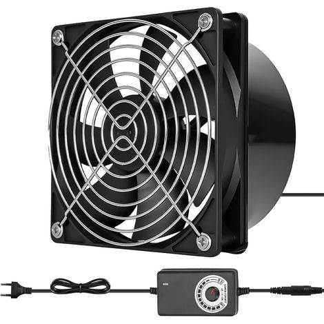 Ventilateur de tuyau DC 12 V : ventilateur d'extraction de cuisine avec régulateur de vitesse inclus, ventilateur d'extraction industriel en métal noir 100 mm, 3000 tr/min, 65 CFM DC moteur (1/5)