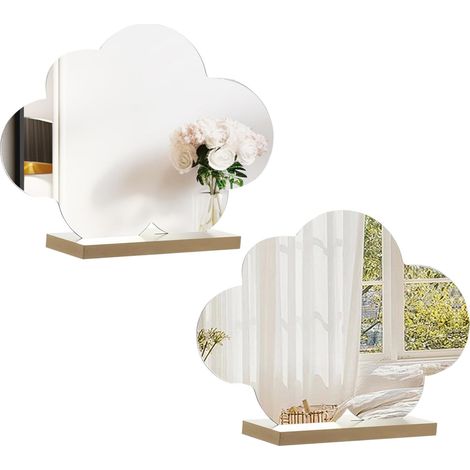 2 Pièces Miroir Maquillage, Forme Irrégulière Petit Miroir, Acrylique sans Cadre Miroirs Organique, Miroirs de Table avec Base en Bois pour Chambre à Coucher, Hôtel (1/5)