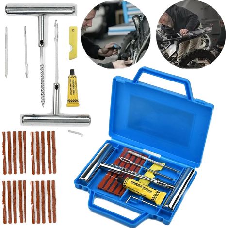 Kit de herramientas para reparación de neumáticos, material de goma, 30 barras de pegamento, 15 tapones de goma, dimensiones 14,5 x 17 x 2,6 cm, incluye una herramienta para válvulas. (1/5)