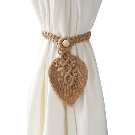 Porte-cravates pour rideaux bohème, fabriqués à la main, en corde de coton tissées à la main, marron (1/5)