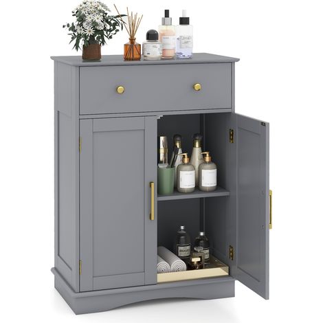 COSTWAY Floor Storage Cabinet Modern Buffet Sideboard with Drawer & Doors-Grey