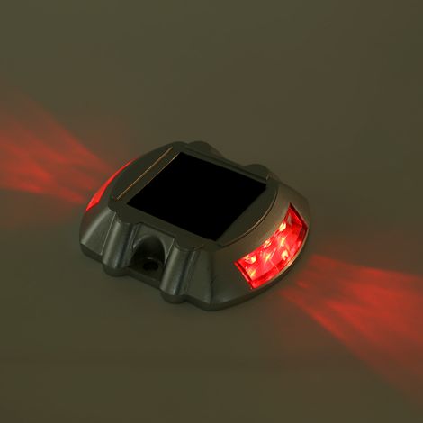 Lampe solaire étanche en aluminium moulé, 6 LED, rouge, pour éclairage extérieur de route, allée ou chemin. (1/5)
