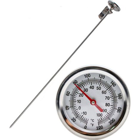 Thermomètre à compost, thermomètre portable à grand cadran de 5 cm en acier inoxydable avec tige de 50 cm pour sol, compost et jardin