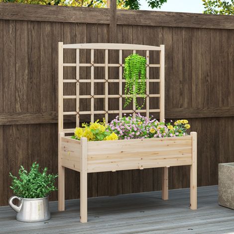 Jardinière avec Treillis en Bois pour Plantes Grimpantes Lit de Jardin Surélevé avec Trous de Drainage Charge 80 KG Naturel (1/3)