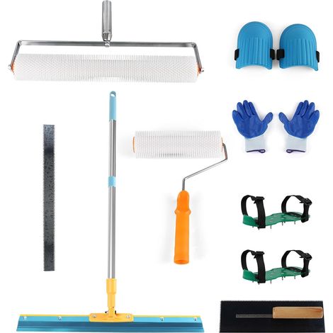 Outils De Ciment Ragreage Kit,D'Outils De Traitement De Composé Nivellement Avec Grattoir De 5mm, Truelle CrantéE, Chaussures à Pointes, Poteau De 4 PièCes, GenouillèRes, Gants (1/5)