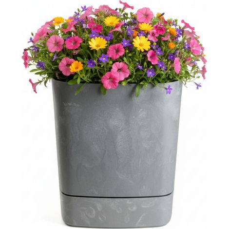 CUBI Blumentopf mit Untersetzer, recycelter grauer Beton, 30 x 30 cm