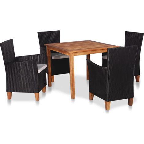 5-tlg. Garten-Essgruppe Poly Rattan Schwarz und Braun