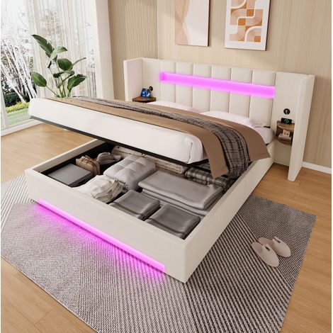 Polsterbett 180x200 mit Stauraum, USB und LED Samt OKMYHOME (1/5)